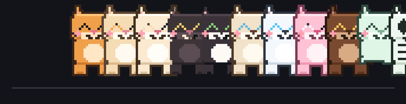 Doze pelagens do gato em pixel art